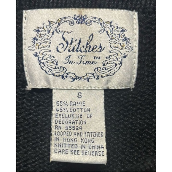 Vintage Black Embroidered Floral Button Ramie Cotton Blend Cardigan‎ Size Small - Picture 12 of 12